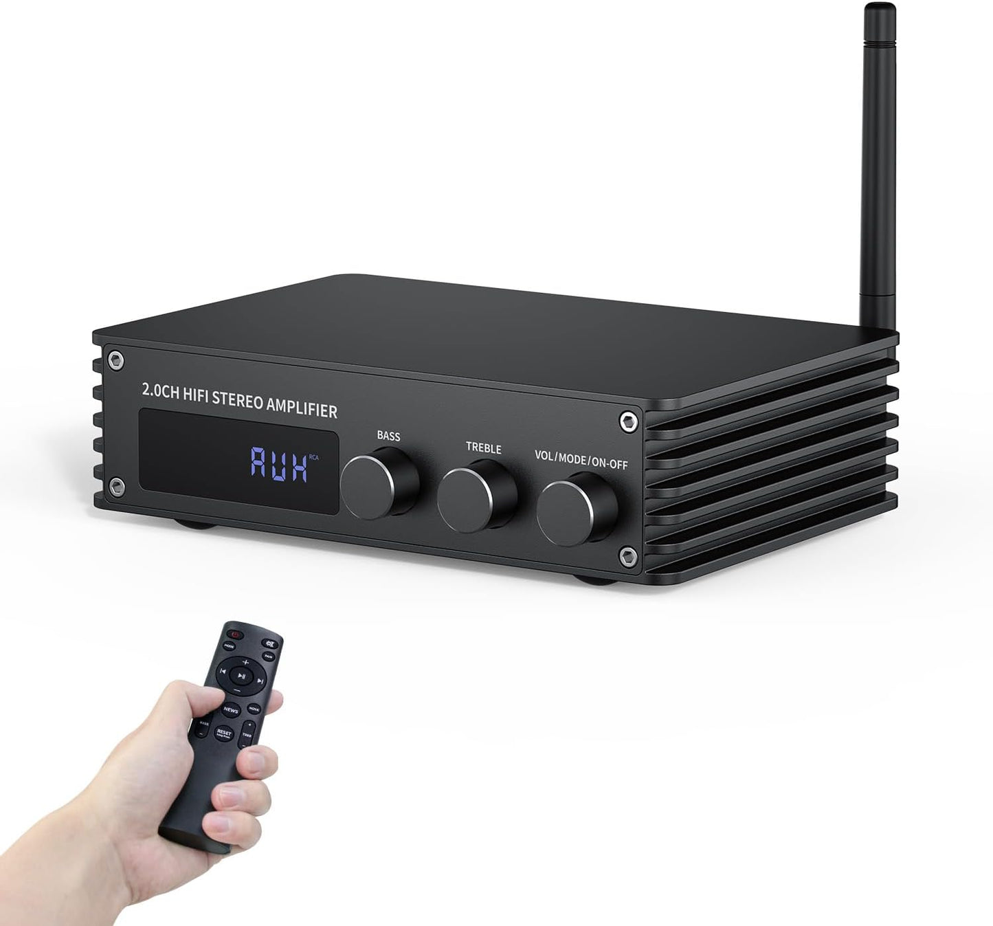 Inwa Bluetooth Audio Stereo Amplifier, 200W Dual Channel Mini Hi-Fi Stereo Receiver, 2.0CH Power Amp w/HDMI(ARC), Opt, Coax, USB, RCA for Home Speakers 100W x 2 with LED Display, Bass/Treble Control