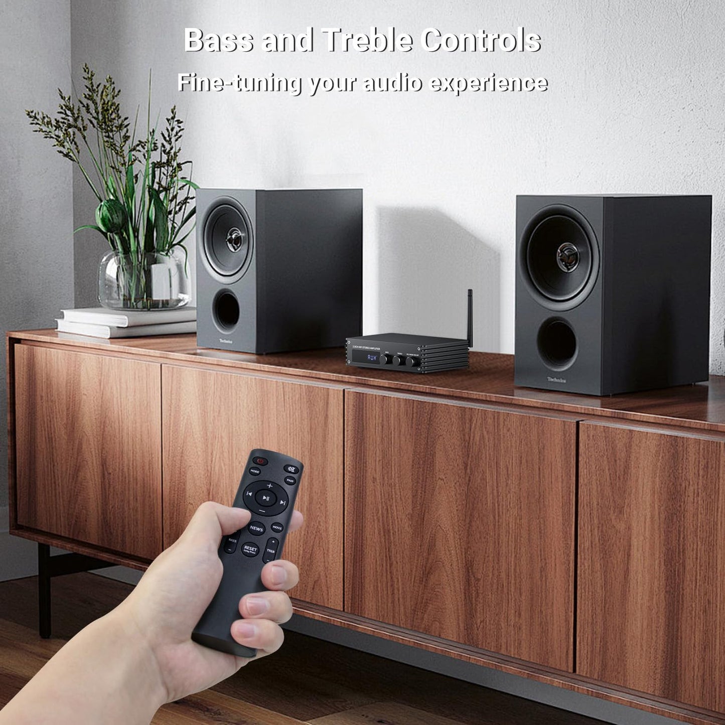 Inwa Bluetooth Audio Stereo Amplifier, 200W Dual Channel Mini Hi-Fi Stereo Receiver, 2.0CH Power Amp w/HDMI(ARC), Opt, Coax, USB, RCA for Home Speakers 100W x 2 with LED Display, Bass/Treble Control
