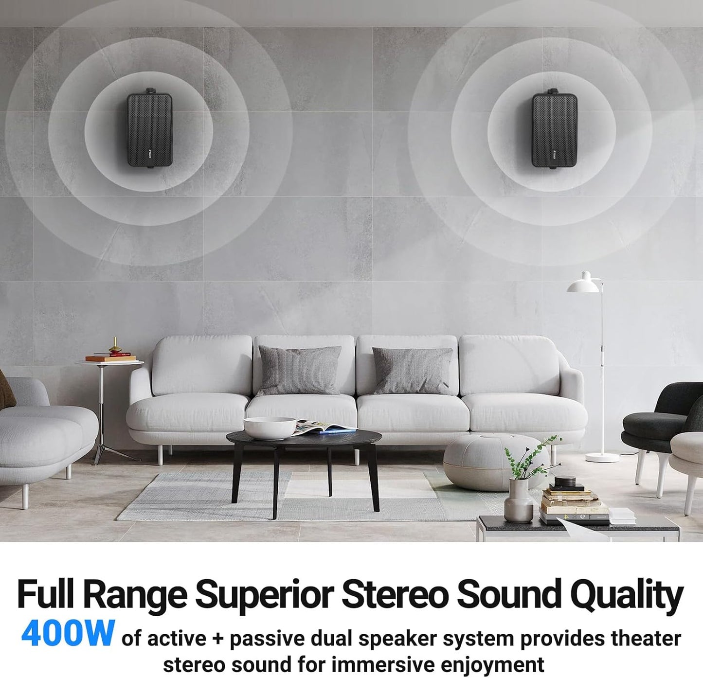 Inwa Outdoor Bluetooth Speakers, 400W Active Passive Wall Mount Speaker, Waterproof Wireless Indoor/Outdoor Stereo Sound System w/Aux in, Suitable for Patio/Porch/Gazebo/Garage(MZ-622, Pair)