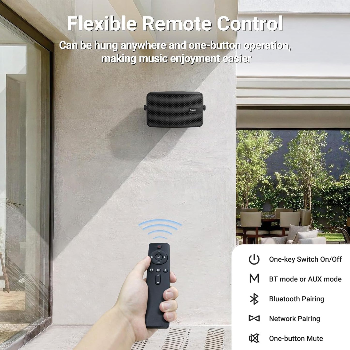 Inwa Outdoor Bluetooth Speakers, 400W Active Passive Wall Mount Speaker, Waterproof Wireless Indoor/Outdoor Stereo Sound System w/Aux in, Suitable for Patio/Porch/Gazebo/Garage(MZ-622, Pair)