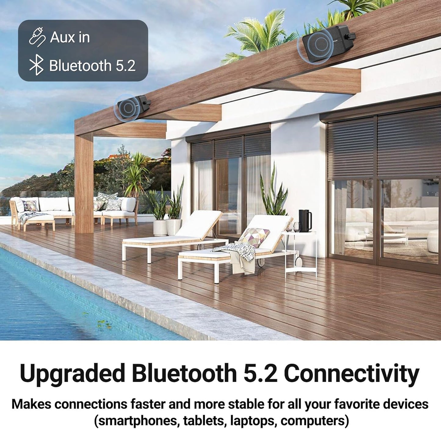Inwa Outdoor Bluetooth Speakers, 400W Active Passive Wall Mount Speaker, Waterproof Wireless Indoor/Outdoor Stereo Sound System w/Aux in, Suitable for Patio/Porch/Gazebo/Garage(MZ-622, Pair)