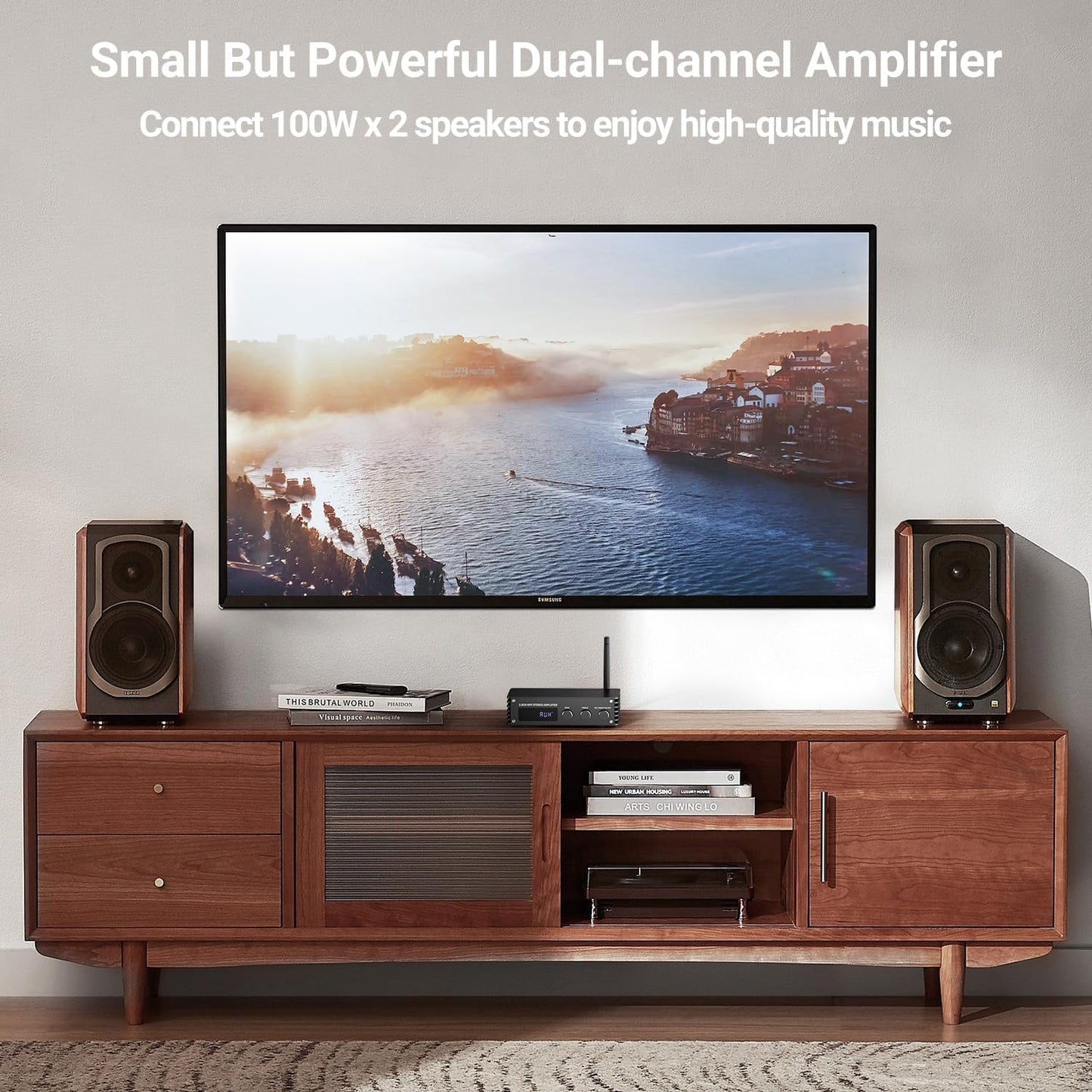 Inwa Bluetooth Audio Stereo Amplifier, 200W Dual Channel Mini Hi-Fi Stereo Receiver, 2.0CH Power Amp w/HDMI(ARC), Opt, Coax, USB, RCA for Home Speakers 100W x 2 with LED Display, Bass/Treble Control