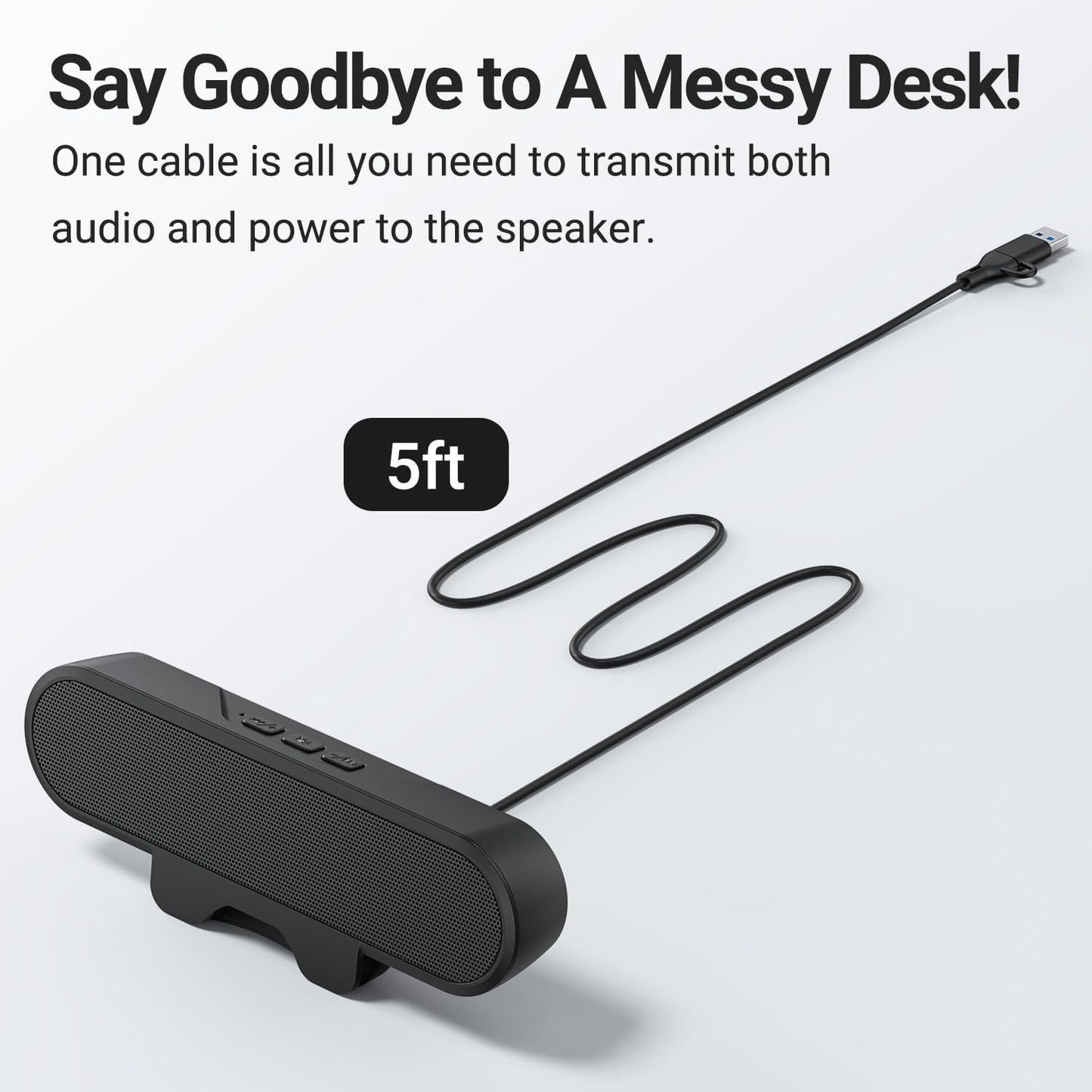 Inwa Computer Speakers for Desktop PC, USB Monitor Speaker Bar with Clip-On, Wired Desk Speakers with HD Stereo Loud Sound, Laptop Speaker Mini Sound Bar, Easily Clamps to Monitor