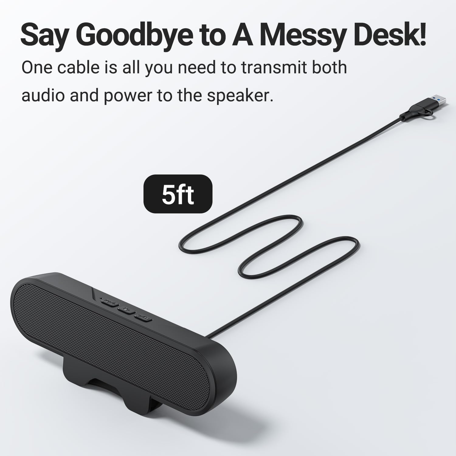 Inwa Computer Speakers for Desktop PC, USB Monitor Speaker Bar with Clip-On, Wired Desk Speakers with HD Stereo Loud Sound, Laptop Speaker Mini Sound Bar, Easily Clamps to Monitor