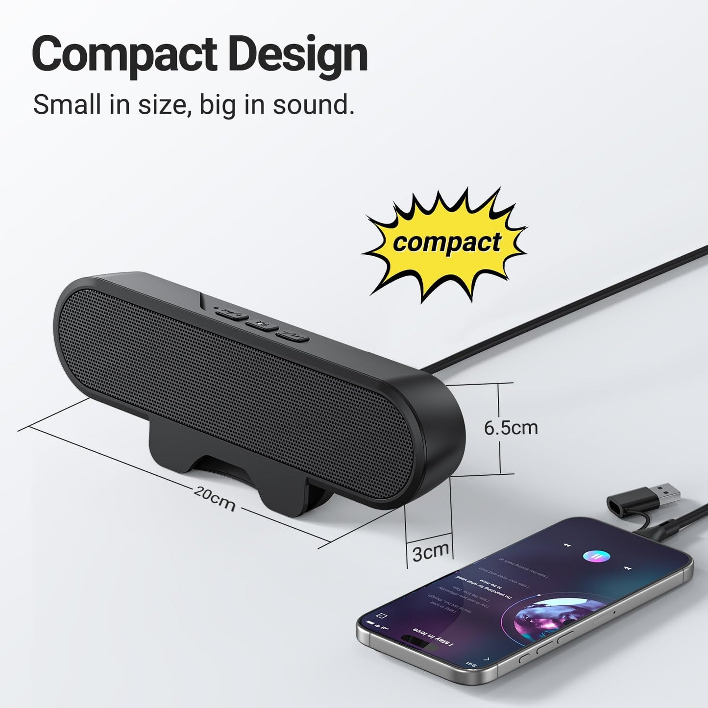 Inwa Computer Speakers for Desktop PC, USB Monitor Speaker Bar with Clip-On, Wired Desk Speakers with HD Stereo Loud Sound, Laptop Speaker Mini Sound Bar, Easily Clamps to Monitor