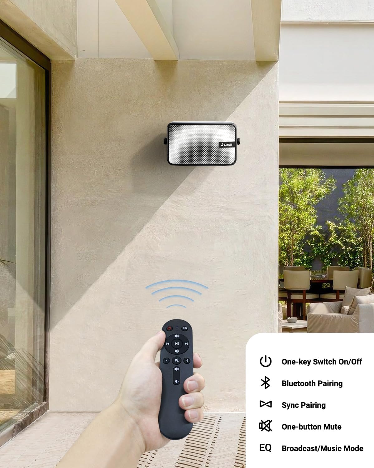 Remote Control for Inwa MZ-621 / MZ-632 Outdoor Wall-Mounted Bluetooth Speakers, One-Button Mute, Easy On/Off Switching/Bluetooth Connection/Volume Control