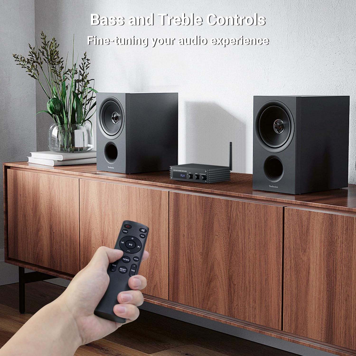 Inwa Bluetooth Audio Stereo Amplifier, 200W Dual Channel Mini Hi-Fi Stereo Receiver, 2.0CH Power Amp w/HDMI(ARC), Opt, Coax, USB, RCA for Home Speakers 100W x 2 with LED Display, Bass/Treble Control