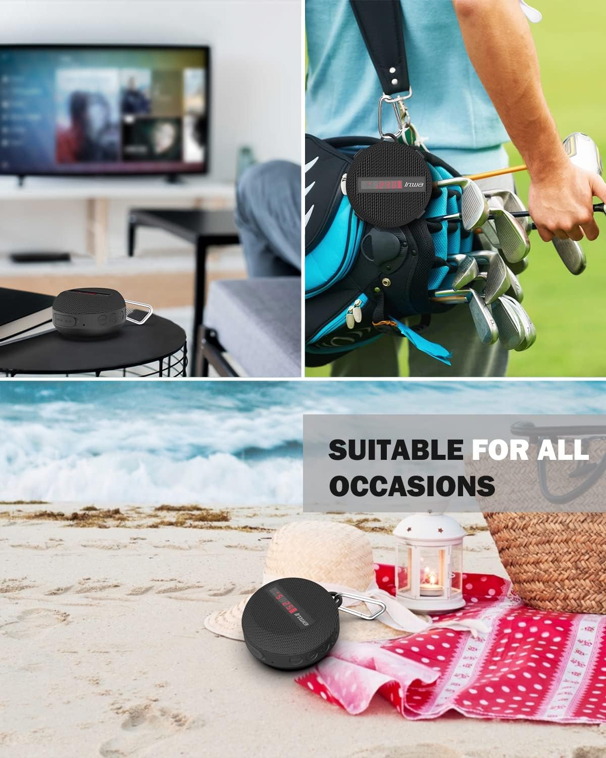 Inwa Portable Bluetooth Speaker, Bike Speaker with Speed Display, Wireless Speaker with 480 Mins Super Long of Playtime. Decent Sound, Compact Size and Loudness for Riding, Hiking, Showering, Golfing